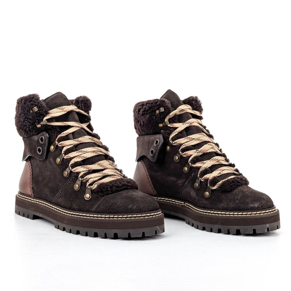 See by Chloe Women Eileen Lace-up Brown Leather Boots Size 9 EUR 39 BRAND NEW